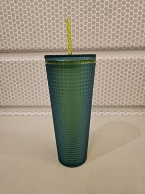 Starbucks Blue And Yellow Grid Tumbler